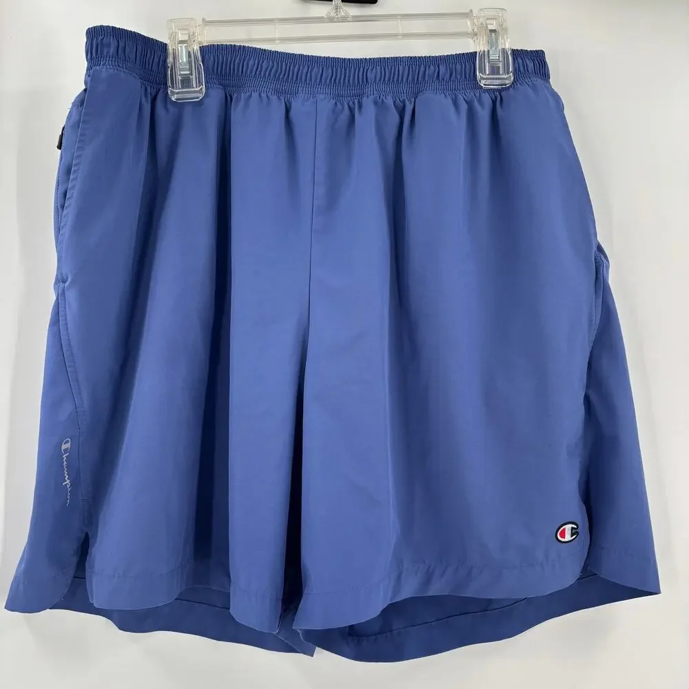 Champion Mens 2XL Blue Black‎ Lined Stretch Waist Drawstring Athletic Shorts